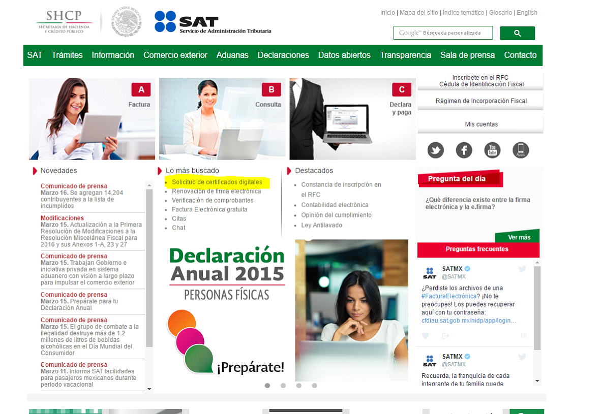 Solicitud de certificados digitales SAT