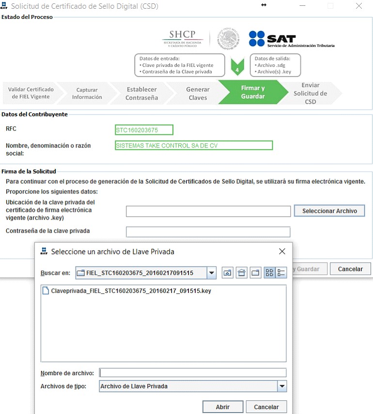 firma de certificados generados con archivo.key de tu firma electronica avanzada